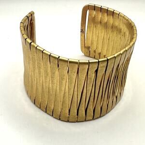 Kenneth Cole Cuff Bracelet Statement Gold Tone Woven Metal Bracelet Modernist